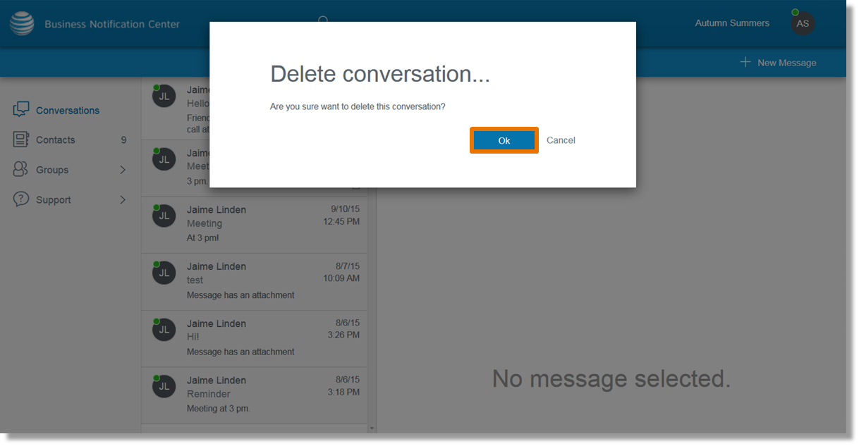 Steps 5-6 box populates to confirm you want to delete the message, click ok.