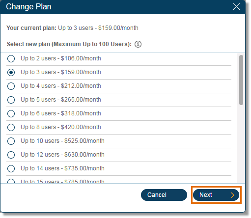 Select the plan you would like to switch to and then click Next.