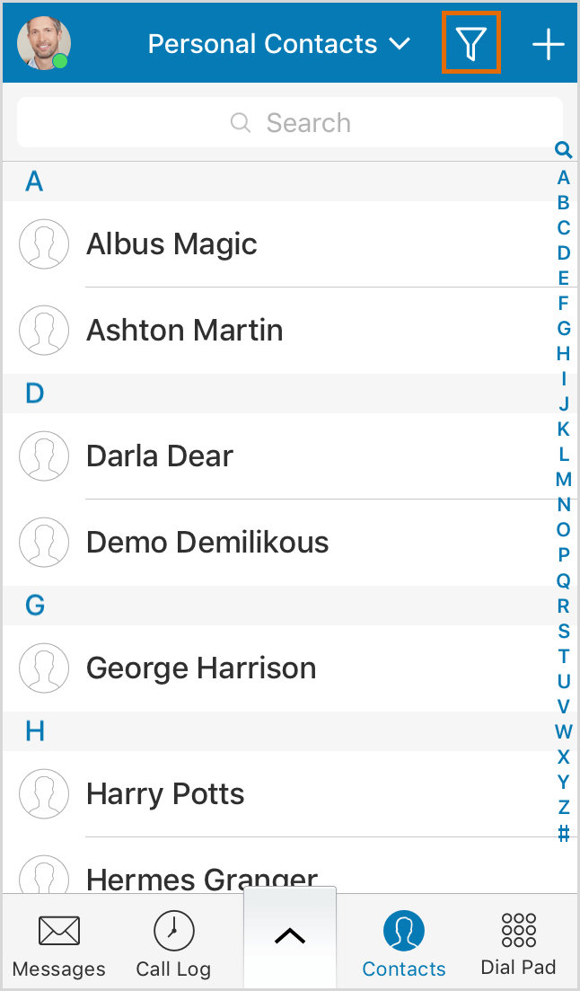 Tap the Filter icon.