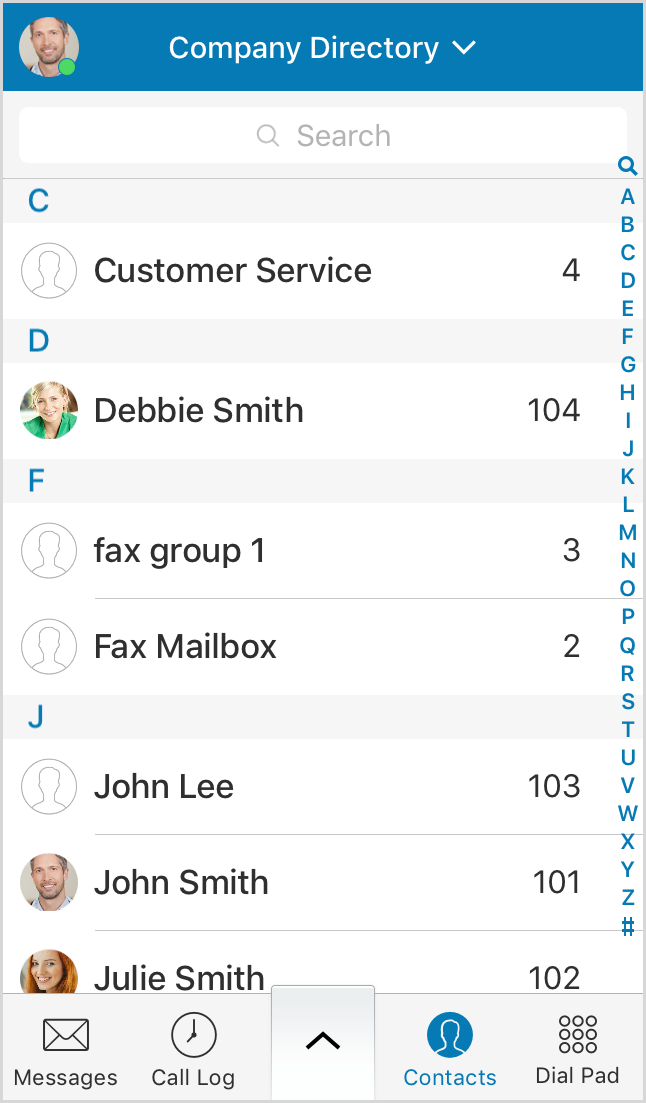The Company Directory displays company contacts.