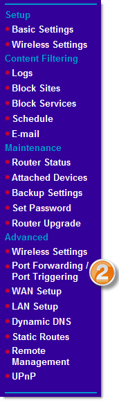 Under advanced category list, click Port Forwarding/Port Triggering.