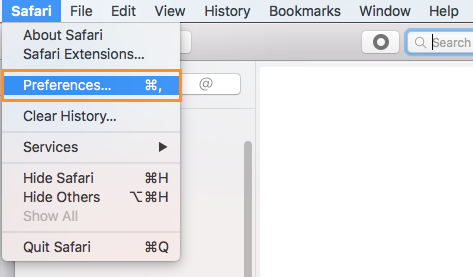 From the Safari menu, click Preferences