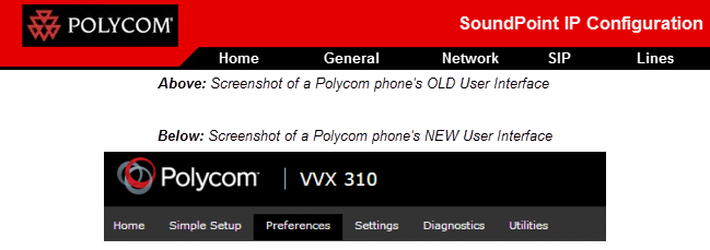 Screenshots of Polycom phone's old and new user interface.