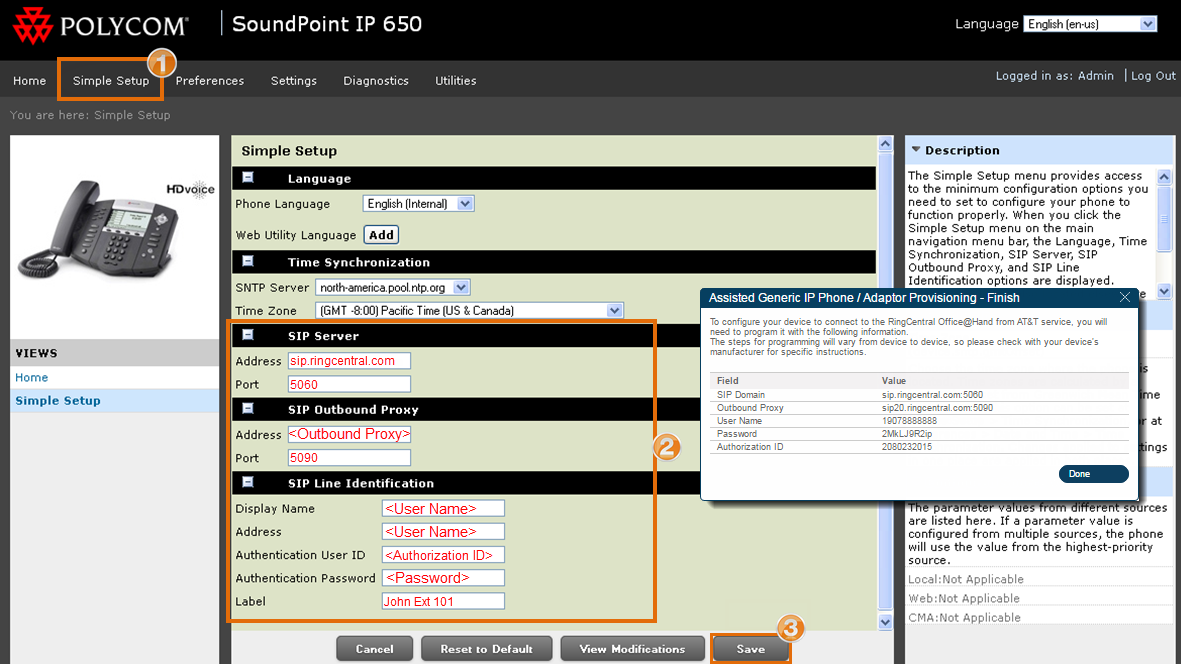 Click on Simple Setup and fill out the required fields.