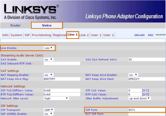 Go to Voice, and configure settigns under Ext 1.
