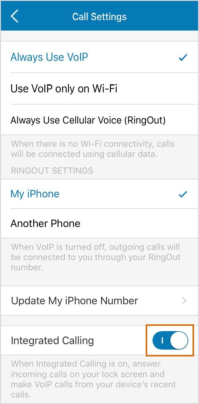 Enable or disable Integrated Calling.