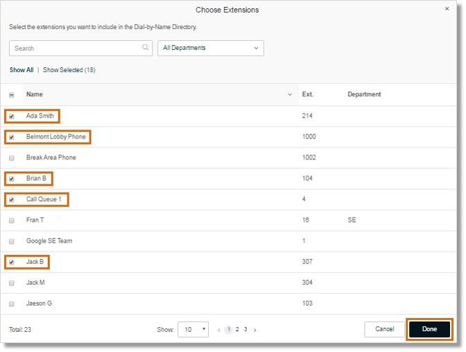 Select the Extension(s) that you want to include in the directory by ticking the check box beside the Name. Click Done.