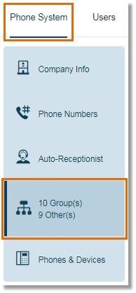 On the Admin Portal page, click Groups under Phone System.