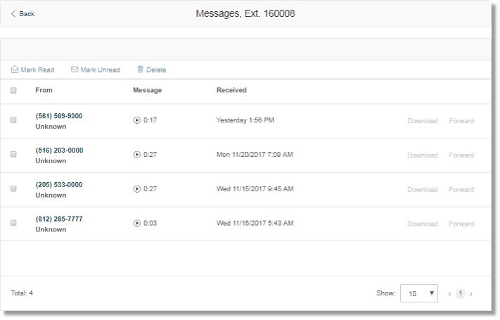 To delete a message simply select the message by putting a check mark on the box next to it, and then click Delete.