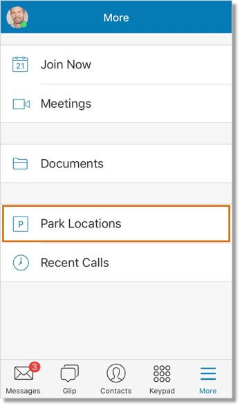 Tap Park Locations to view the list of parked calls.