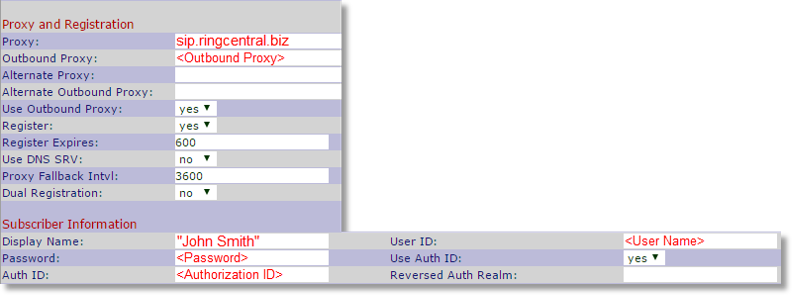 Scroll down and look for Proxy and Registration, and then configure the settings below, using the SIP Information from your Office@Hand account. 