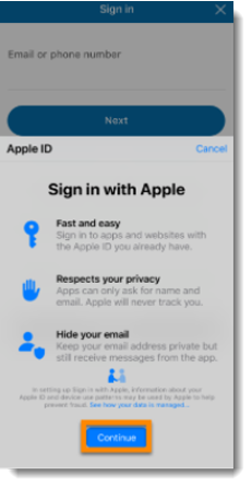 Tap Continue on the Sign in with Apple prompt.