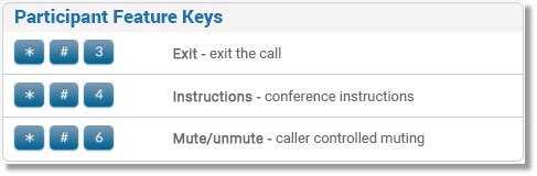 Participants have limited control, and have access to the following touch tone commands: