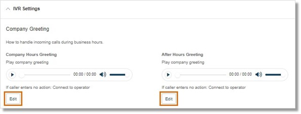 On either Company Hours Greeting or After Hours Greeting, click Edit.