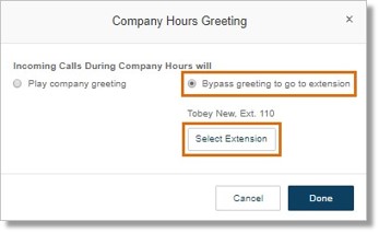 Click Select Extension to select a User to handle the call.