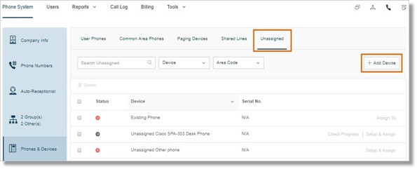 Under Unassigned, click Add Device.
