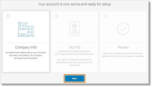 Set up your activated System starting with Company Info. Click Next.