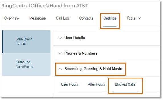 Go to Settings > Screening, Greeting & Hold Music > Blocked Calls.