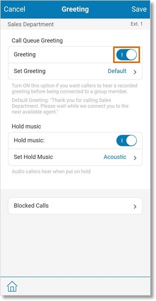 Enable or disable the call queue's Greeting. Go to Step 14 if you disabled the Greeting.