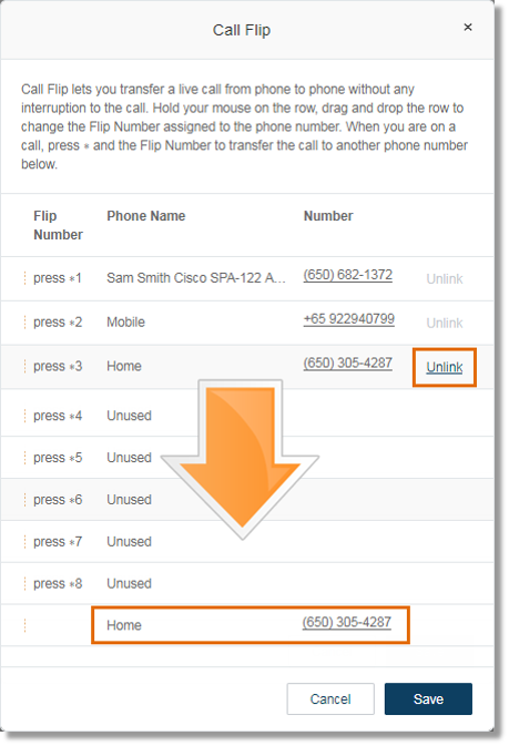 If you wish to return the number on the list, just drag and drop it on an unused row. 