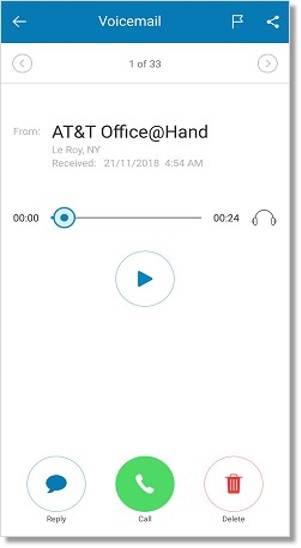 When previewing a voicemail, you can Play and Pause the message. 