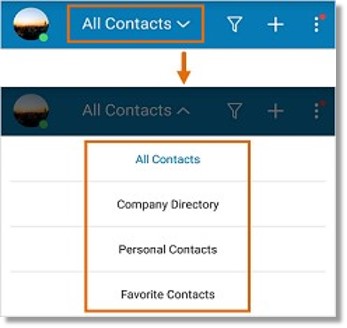 Tap the drop-down arrow, then select the list of Contacts to view.