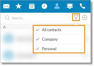 To view or filter your Contacts from your Office@Hand Desktop App, click the Filter button. 