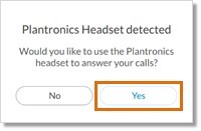 The Office@Hand Desktop app automatically detects your Plantronics headset when you connect your headset via your computer's USB port. Click Yes to activate.