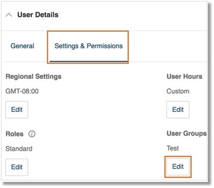 Go to User Details > Settings & Permissions. Click Edit under User Groups.