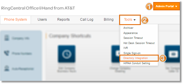 Under Admin Portal, hover on Tools, then click Directory Integration.
