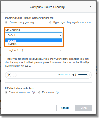 Select Default on the drop down menu under Set Greeting.