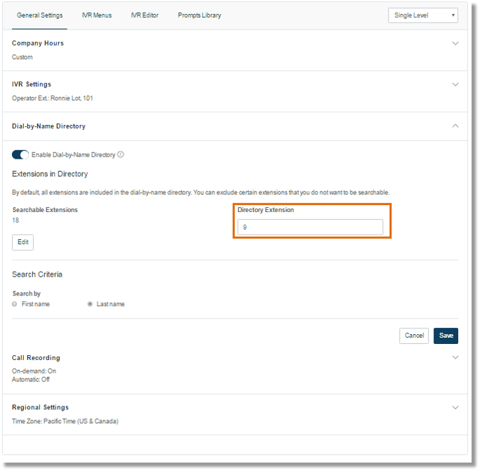 Change the Directory Extension number