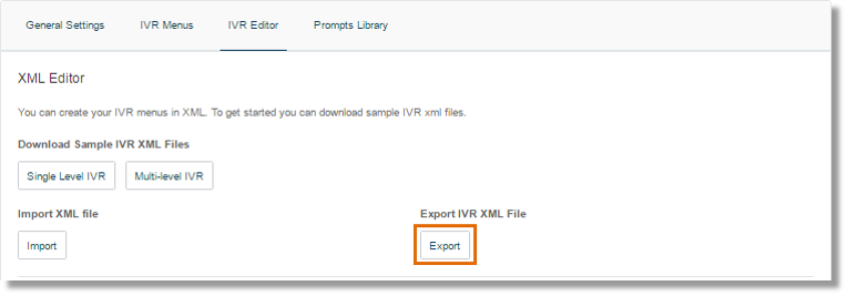 Under Export IVR XML file, click Export.