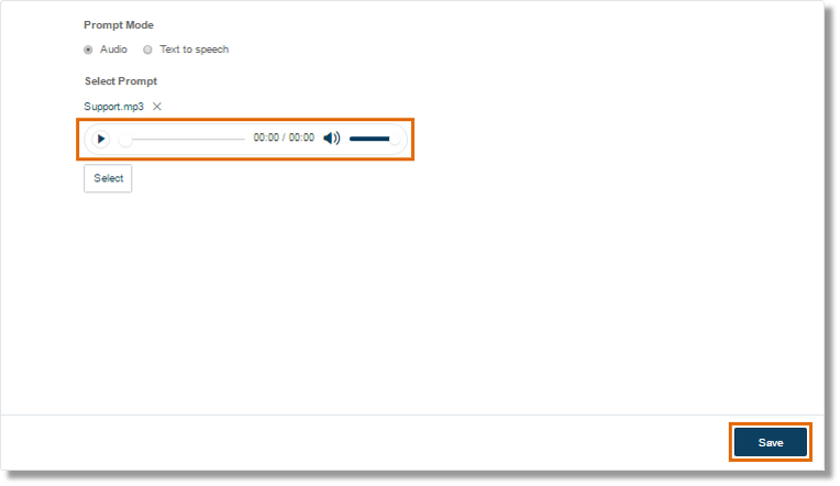 Preview the audio prompt. Click Save.