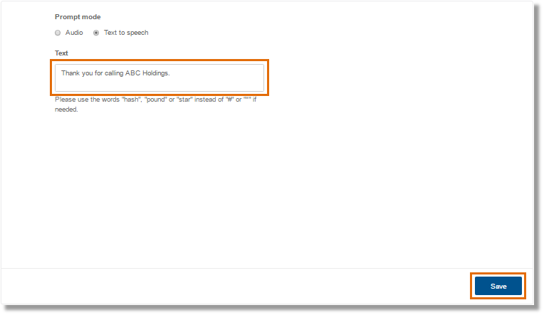 Type the greeting in the space provided. Click Save when finished.