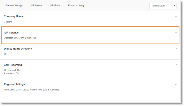 Click IVR Settings.
