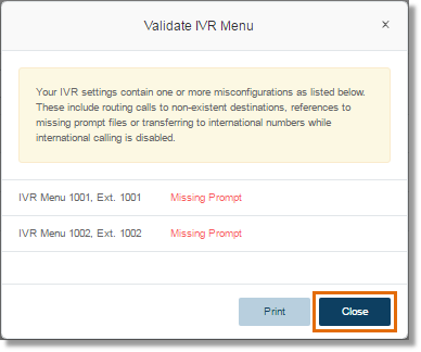If there were errors found, you will see a screen similar to the image below. Click Close.