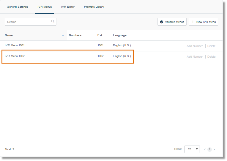 Select an IVR menu.