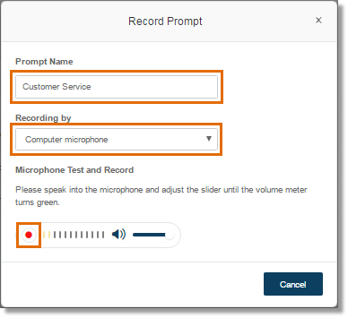 Click the Record button when the volume meter turns into green.