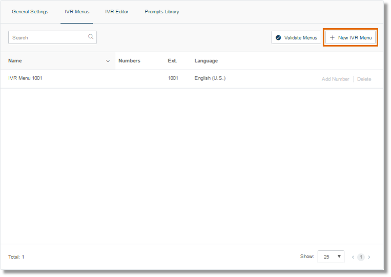 Click the New IVR Menu button.