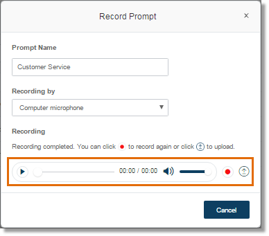 Click the Upload button to upload the recording.