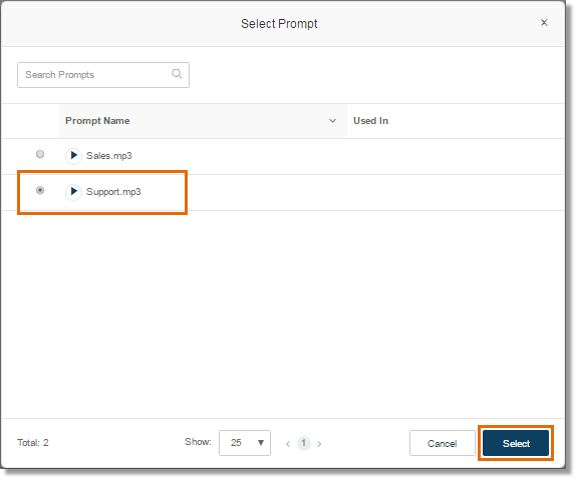 Select a prompt from the library, then click Select.