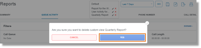 Click YES to confirm Report deletion.