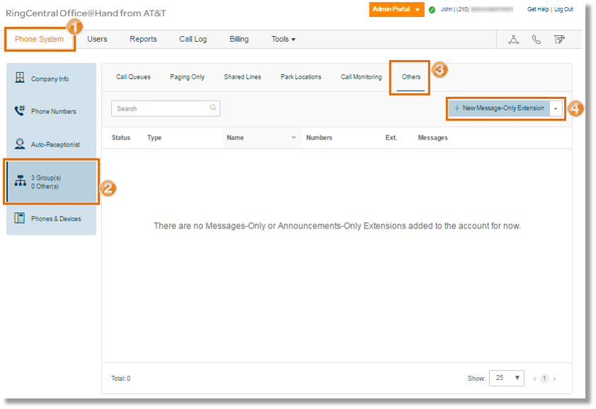 Office@Hand: Setting up a Messages-Only Extension for your Company Holiday Schedule Mailbox for AT&T Office@Hand #9448 - Asecare