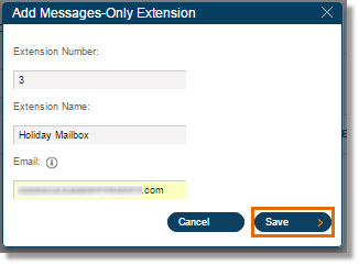 Assign the Extension Number, Extension Name, and add your email address. The activation link will be sent to that email address. Click Save.