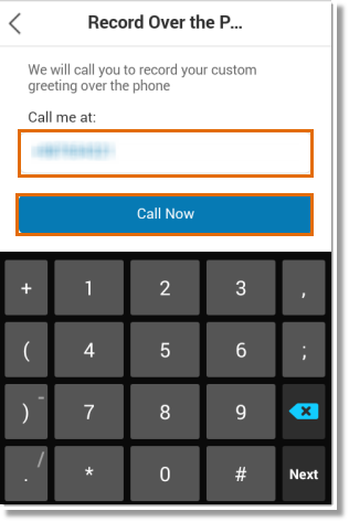 Enter your telephone number and then tap Call Now.