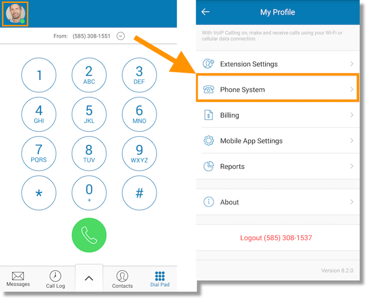 Tap My Profile and select Phone System.