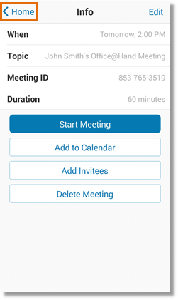 The last screen will show you the summary of the meeting's schedule. Tap the Home button to go back to Office@Hand Meeting's home screen.