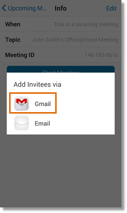 Send an invite to your contacts or meeting participants. Tap your preferred email.