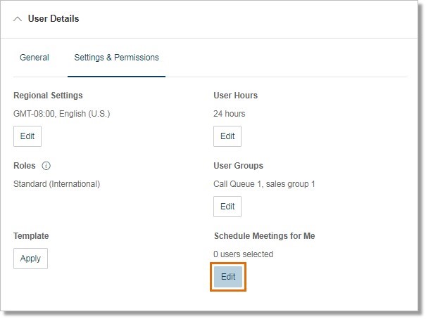 Click Edit under Schedule Meetings for Me.